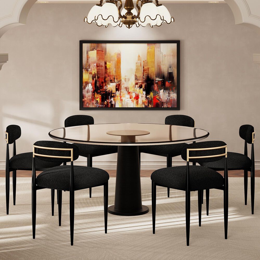 Morden Fort Modern Boucle Side Chair with Black Cushion in Black and Gold (Set of 6), , large