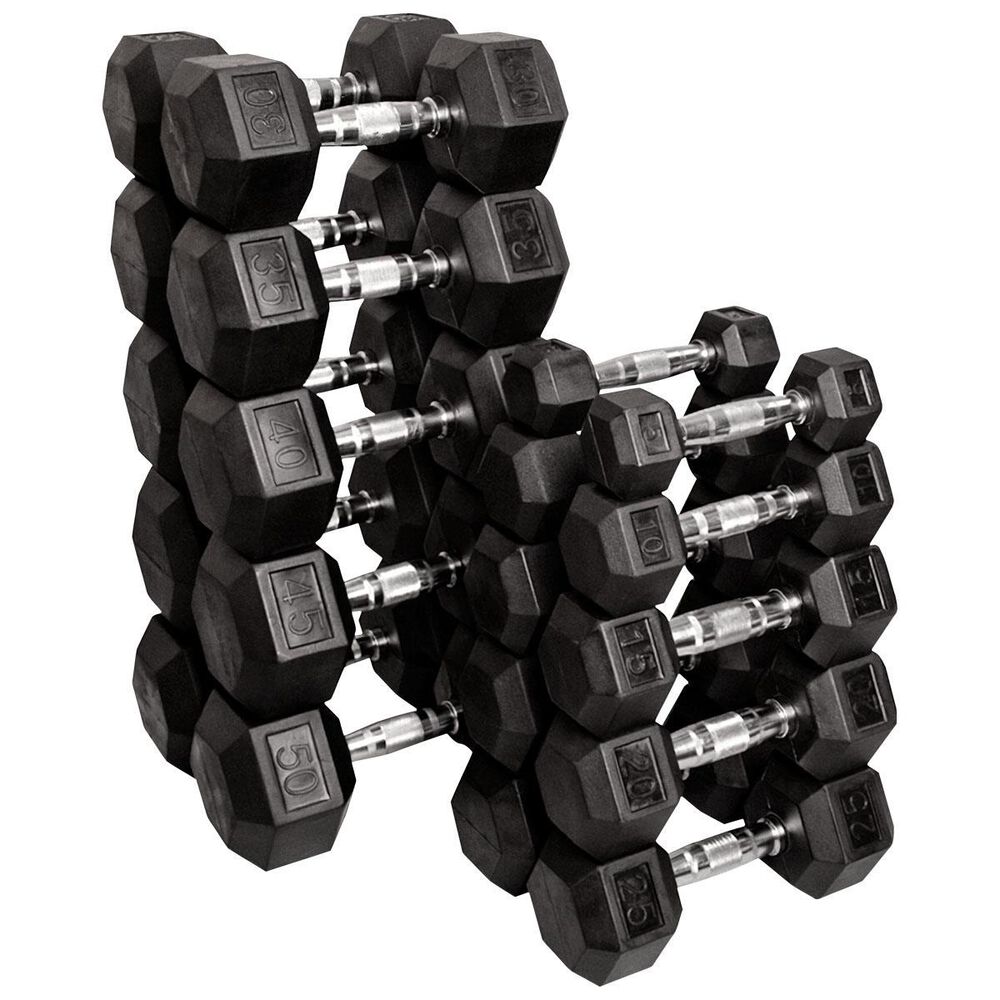 Apollo Athletics 5 - 50 lb  Hex Rubber Dumbbell w/ Chrome &#40;Set&#41;, , large