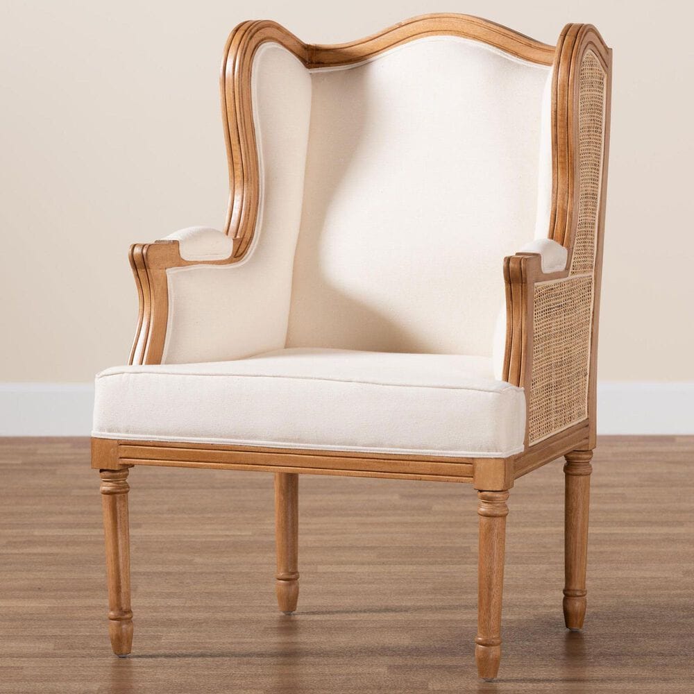 Baxton Studio Rachana Accent Chair with Honey Oak Frame in Beige, , large