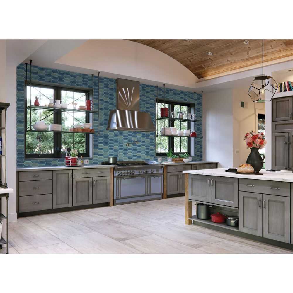 Dal-Tile Miramo Aqua 2&quot; x 5&quot; Picket Undulated on 12.25&quot; x 11.125&quot; Ceramic Mosaic Sheet, , large