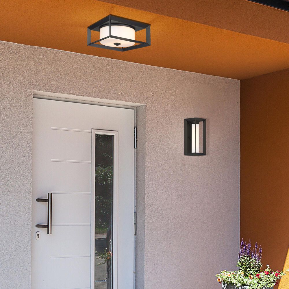 Golden Lighting Smyth 2-Light Outdoor Flush Mount with Opal Glass Shade in Natural Black, , large