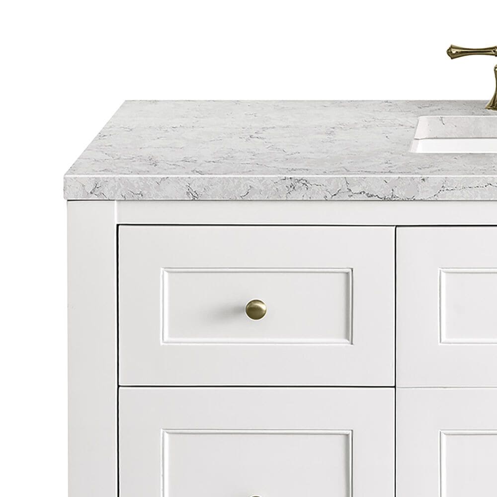 James Martin Breckenridge 48&quot; Single Bathroom Vanity in Bright White with 3 cm Eternal Jasmine Pearl Quartz Top and Rectangular Sink, , large