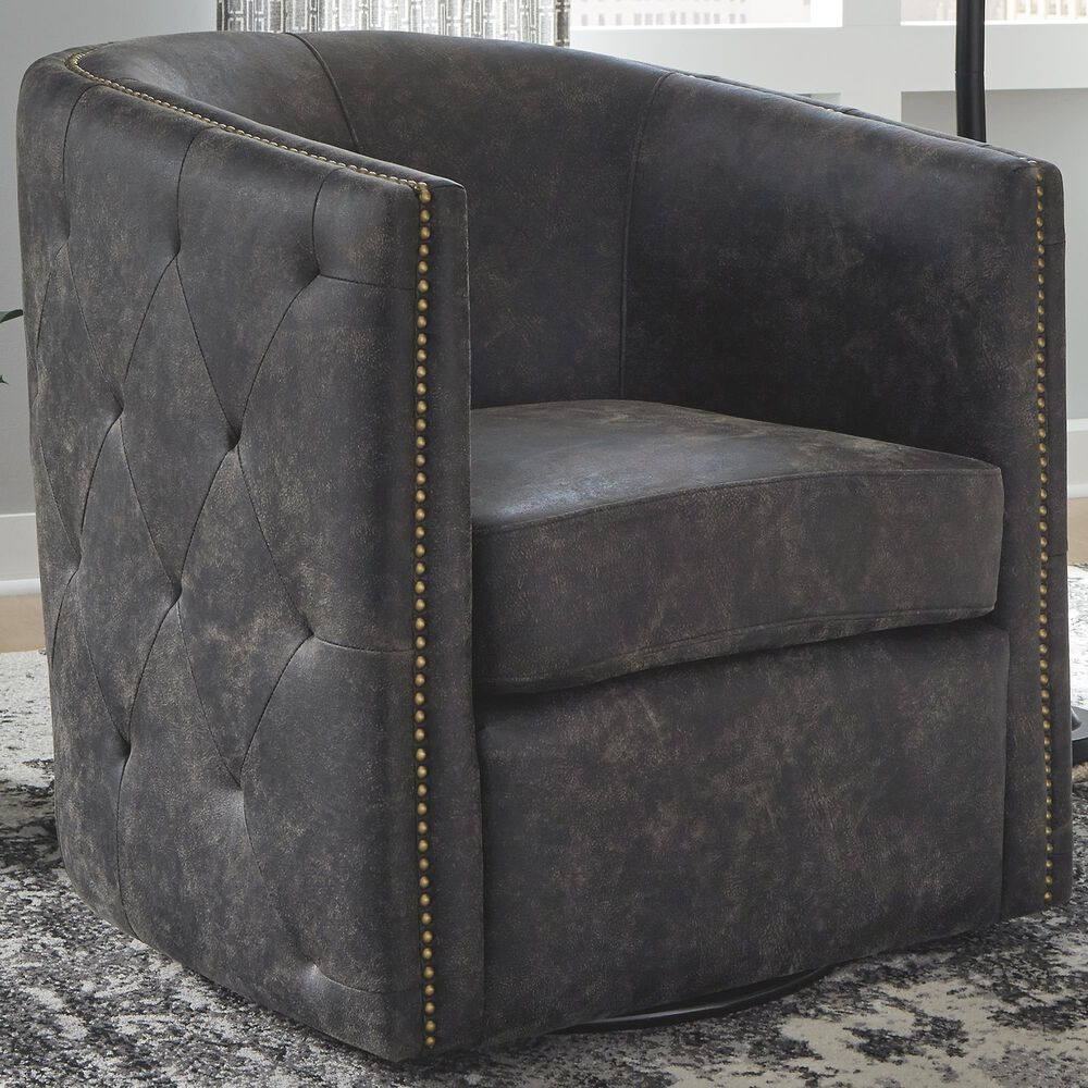 Signature Design by Ashley Brentlow Swivel Chair in Distressed Black, , large