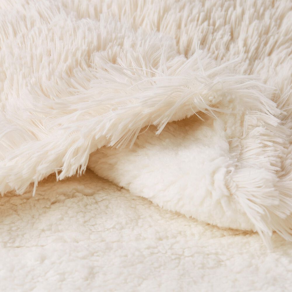 Timberlake Lavish Home Long Faux Rabbit Fur Throw in White, , large