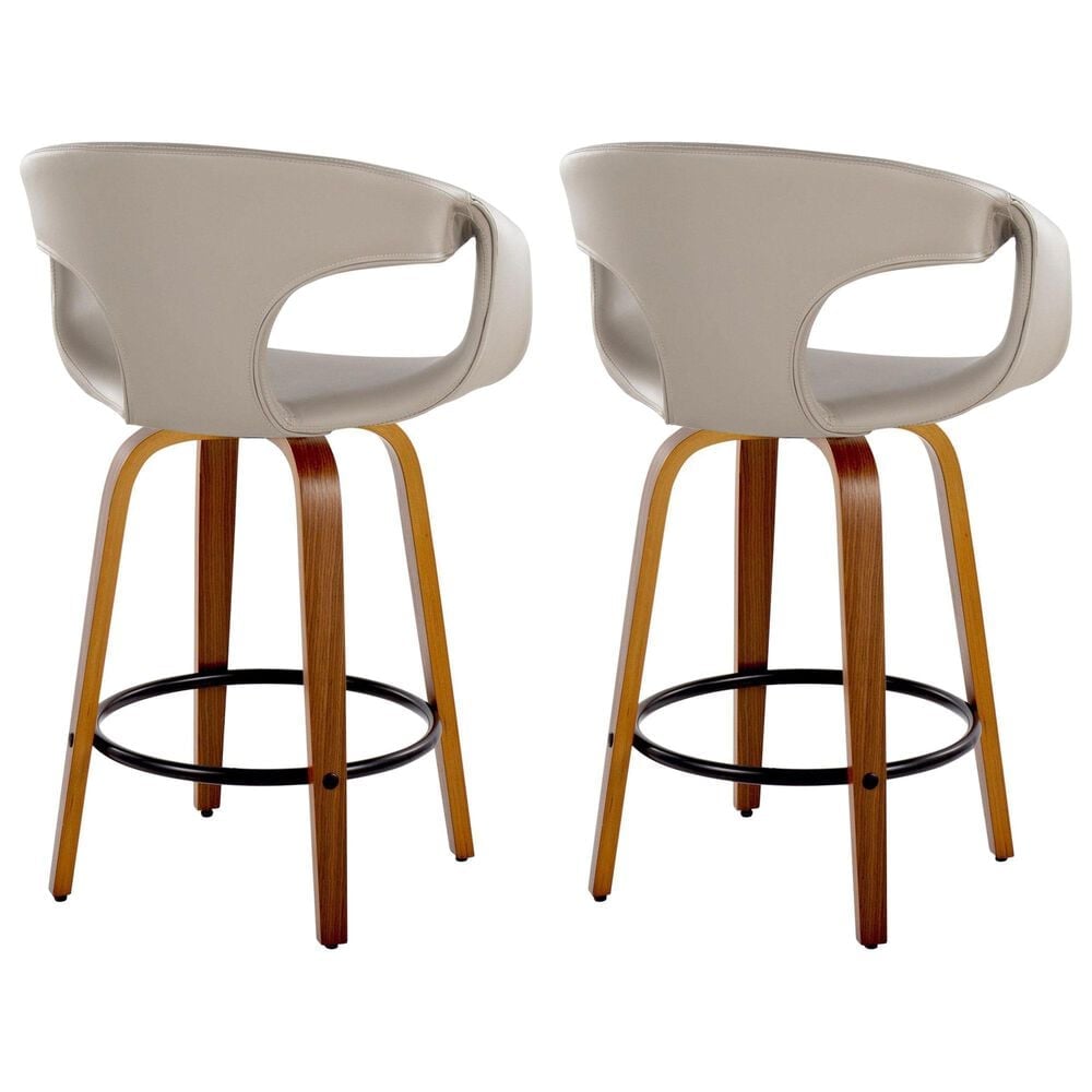 LumiSource Curva 26" Swivel Counter Stool with Light Grey Upholstery in Walnut and Black (Set of 2), , large