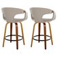 LumiSource Curva 26" Swivel Counter Stool with Light Grey Upholstery in Walnut and Black (Set of 2), , large