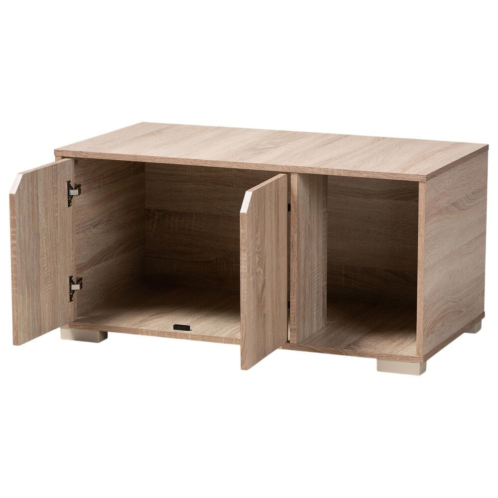 Baxton Studio Jasper 2-Door Cat Litter Box Cover House in Oak, , large