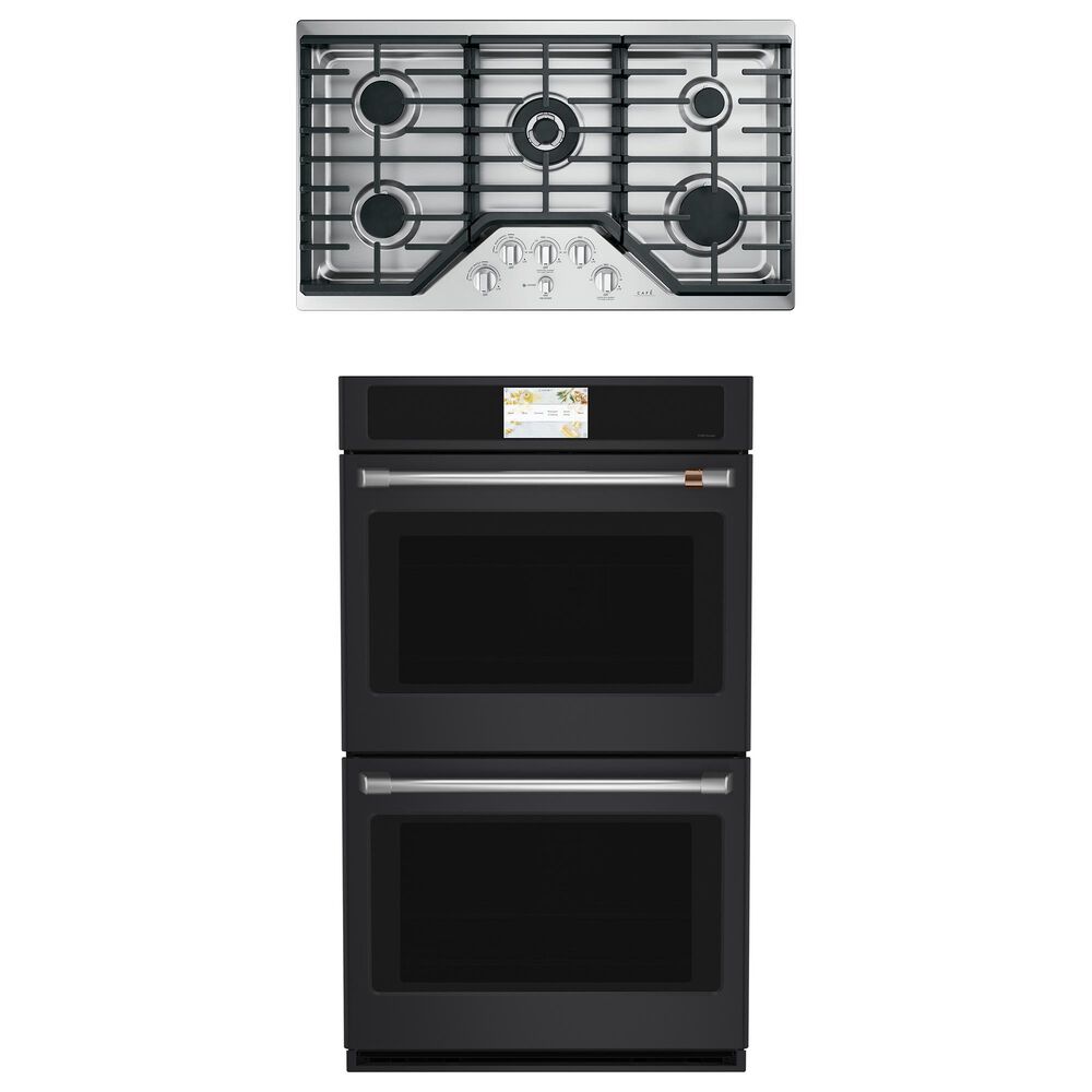 Cafe 2-Piece Kitchen Package with Matte Black 30" Smart Built-In Convection Double Wall Oven and Stainless Steel 36" Gas Cooktop, , large