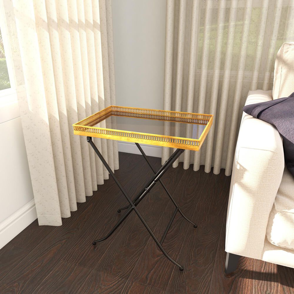 Maple and Jade Tray Top Accent Table in Gold and Black, , large