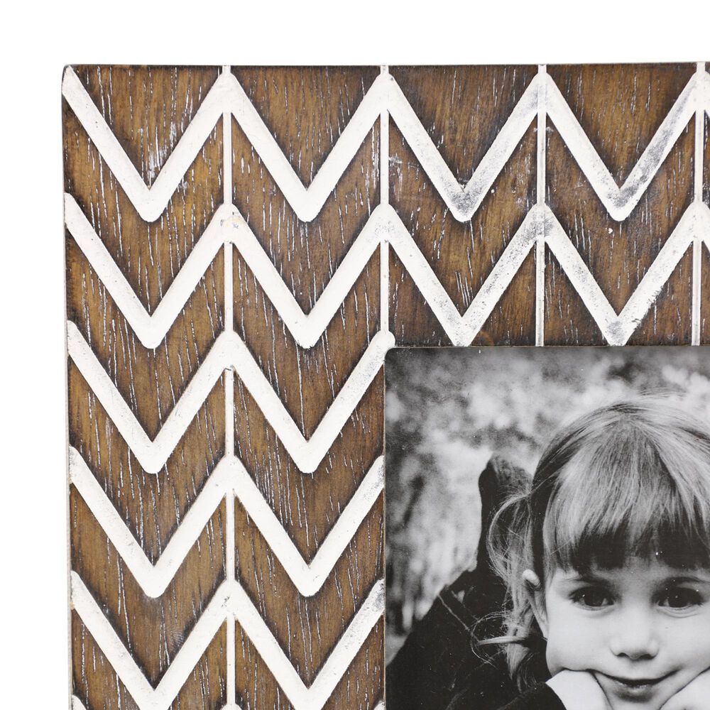 Maple and Jade Modern Wood Chevron Photo Frame in Matte Brown and White &#40;Set of 2&#41;, , large