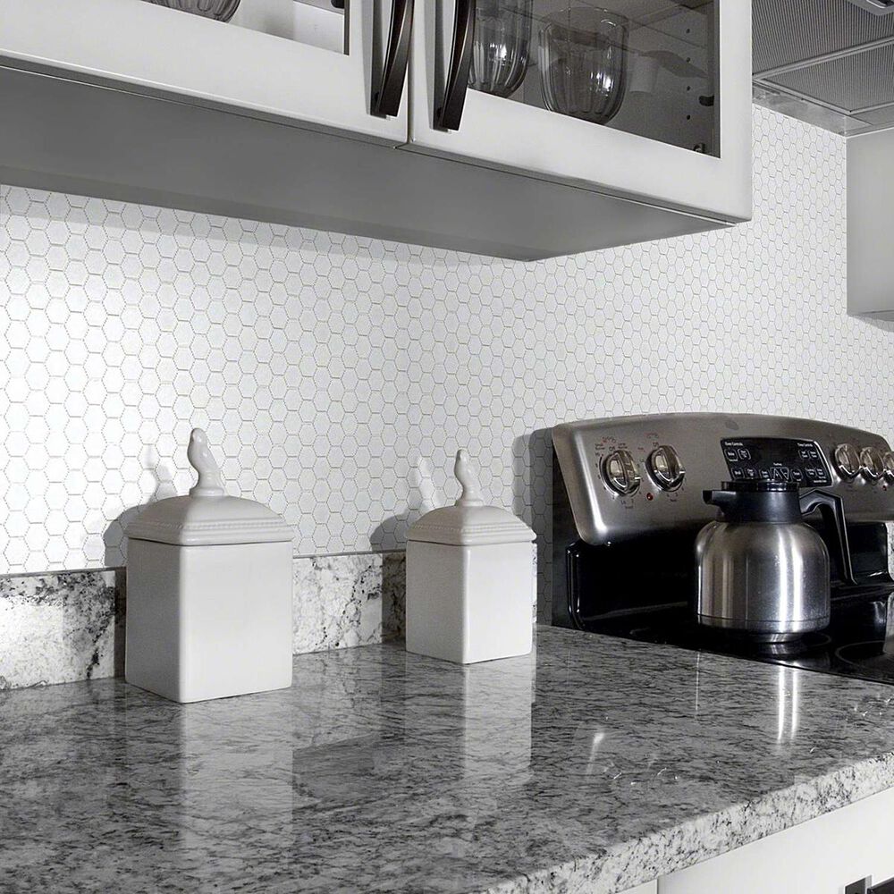 Shaw Geoscape Hexagon White 11.22&quot; x 10.43&quot; Ceramic Mosaic Sheet, , large