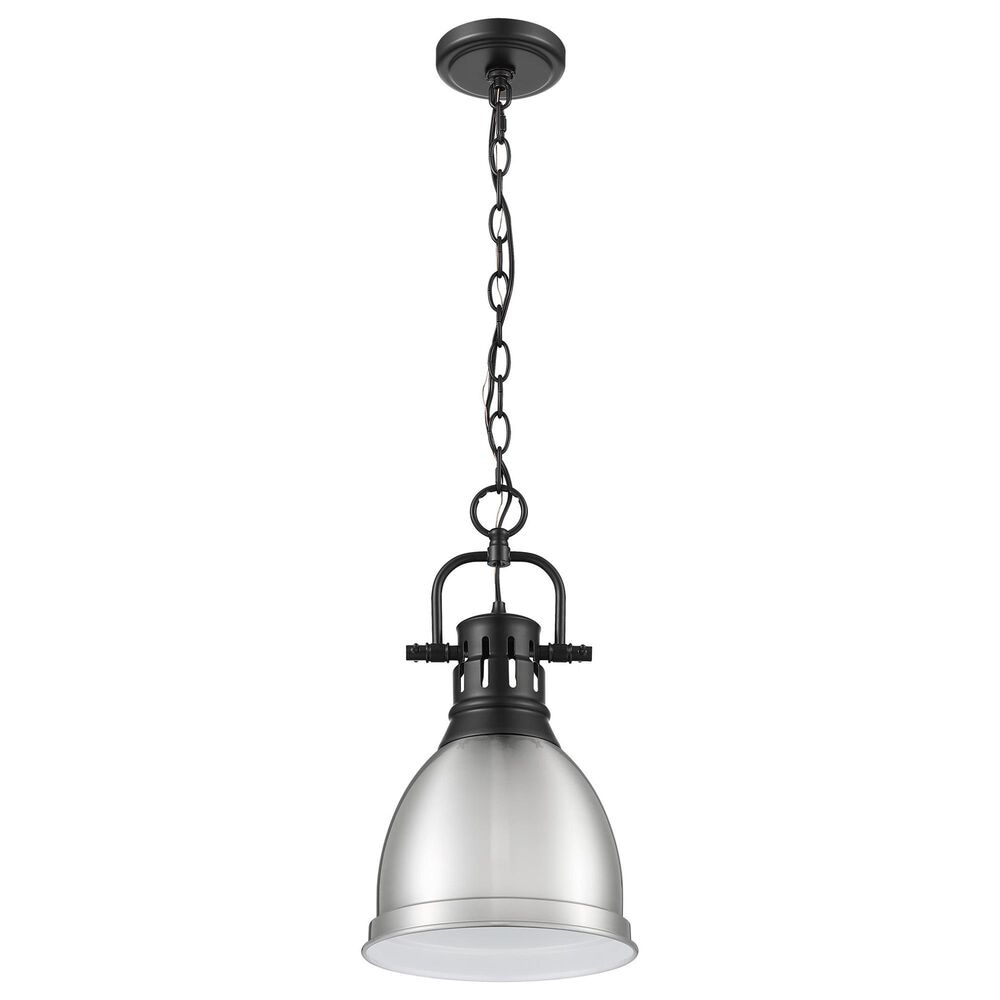 Golden Lighting Duncan 1-Light Small Pendant with Chain and Pewter Shade in Matte Black, , large