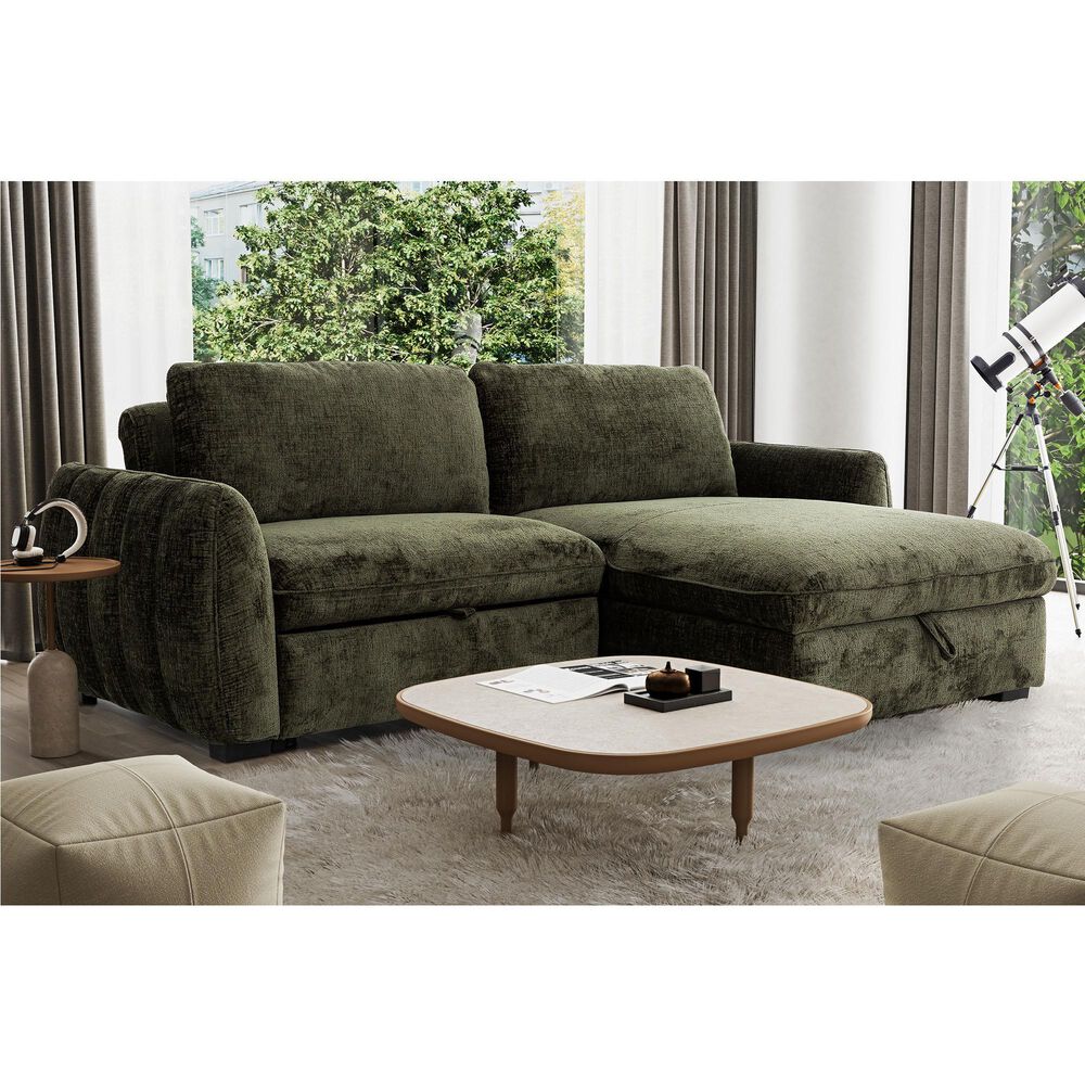 Primo International Tregenna Sofa Sleeper with Storage Chaise in Dunia Green, , large