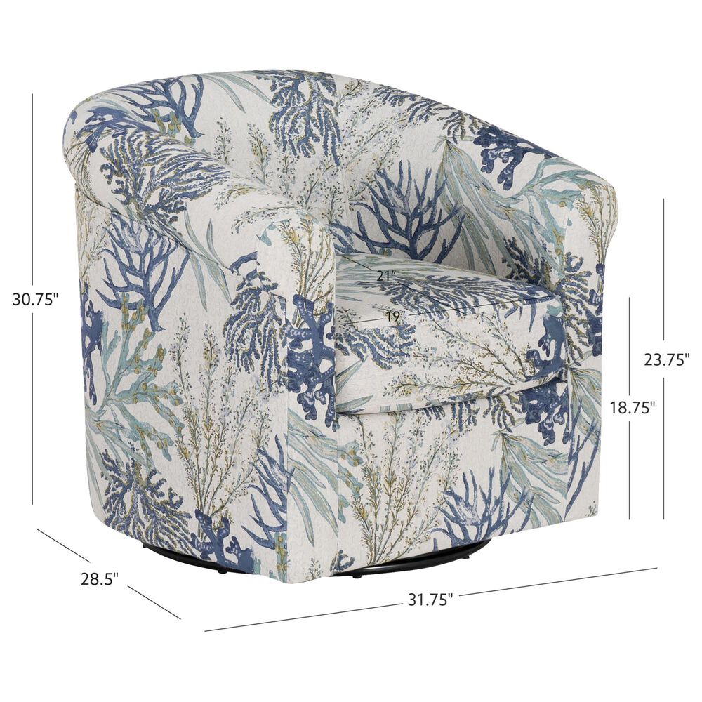 Linon Home Decor Bonnie Swivel Club Chair in Ocean Blue and White, , large