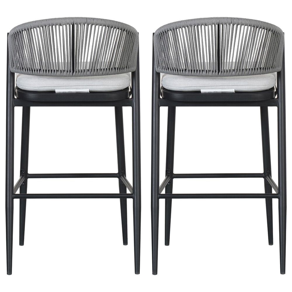 Hearth and Haven 30" Outdoor Barstool with Teak Frame in Light Gray (Set of 2), , large