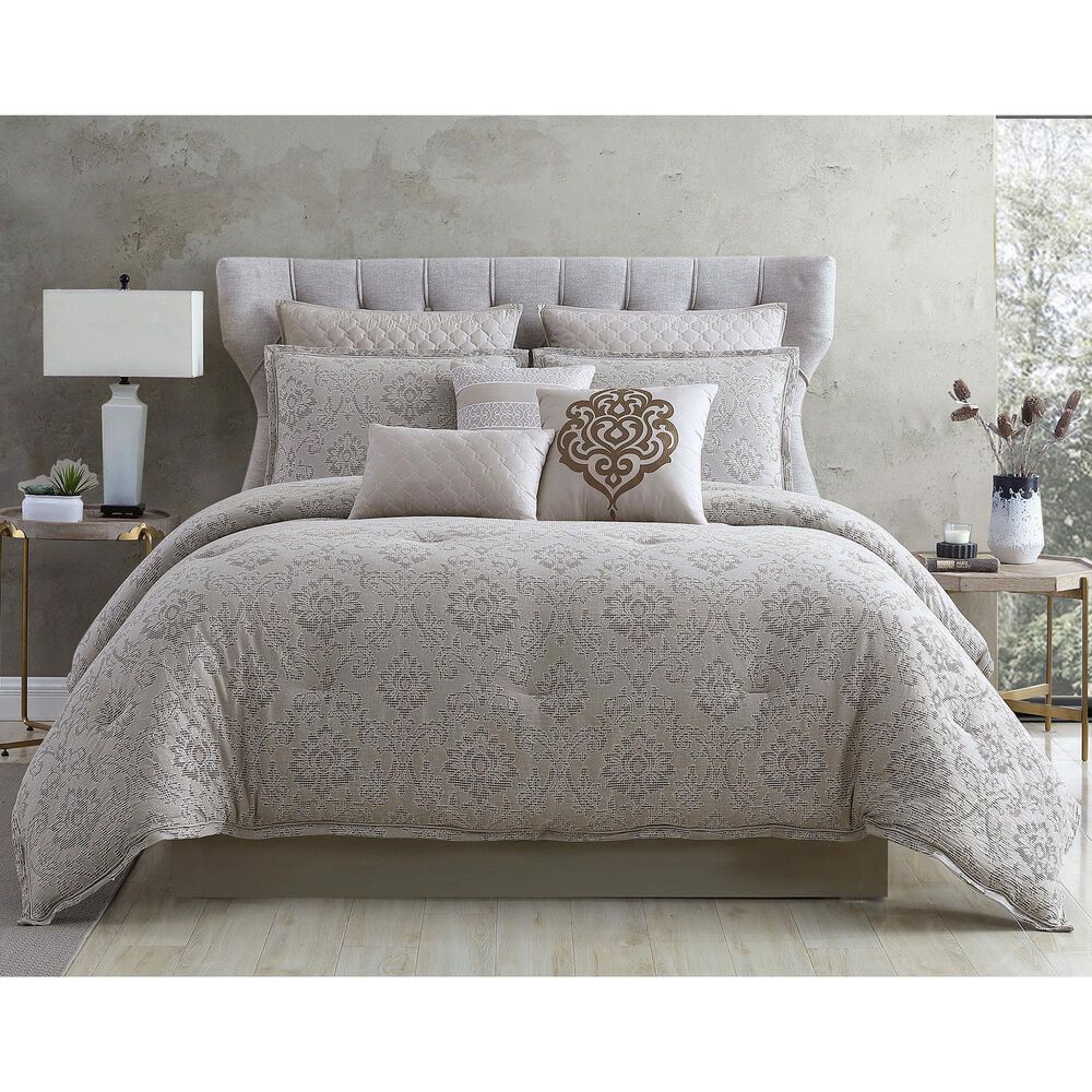 Hallmart Collectibles Kearney Damask 10-Piece King Comforter Set in Tuton and Ivory, , large