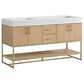 37B Mauri 60" Double Bathroom Vanity with Metal Base in Warm Oak with High-Profile 4" White Composite Stone Top, , large