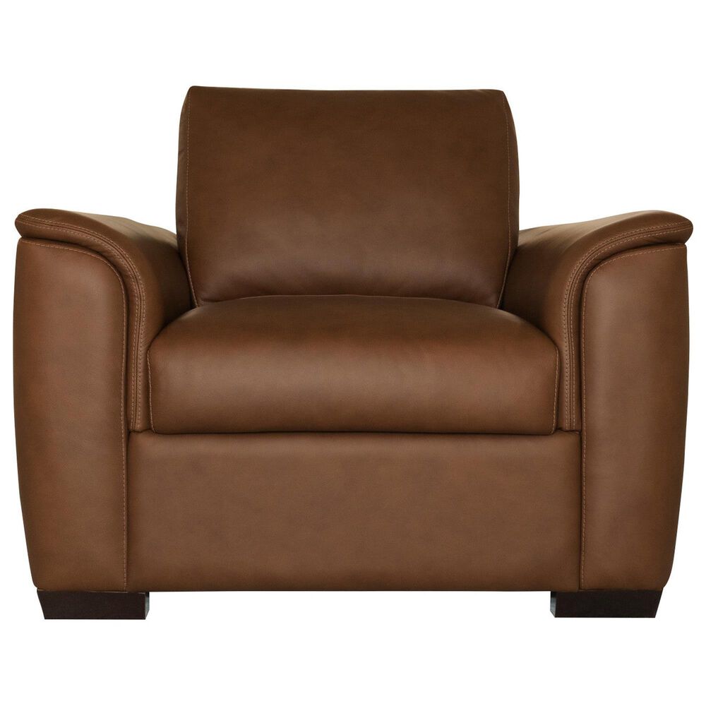 Flexsteel Henry Stationary Leather Chair and Ottoman Set in Caramel, , large