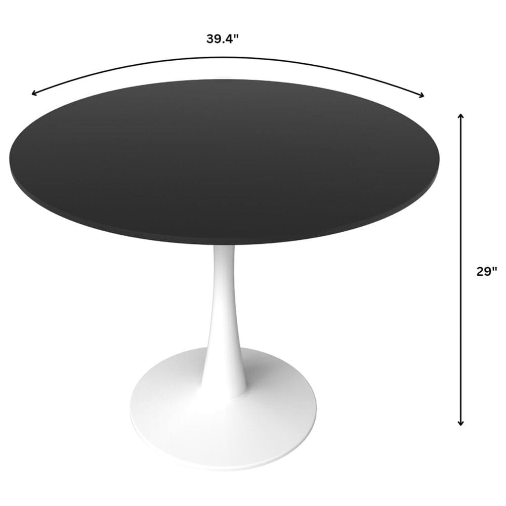 Leisuremod Bristol 40&quot; Round Dining Table with MDF Top in White and Black - Table Only, , large