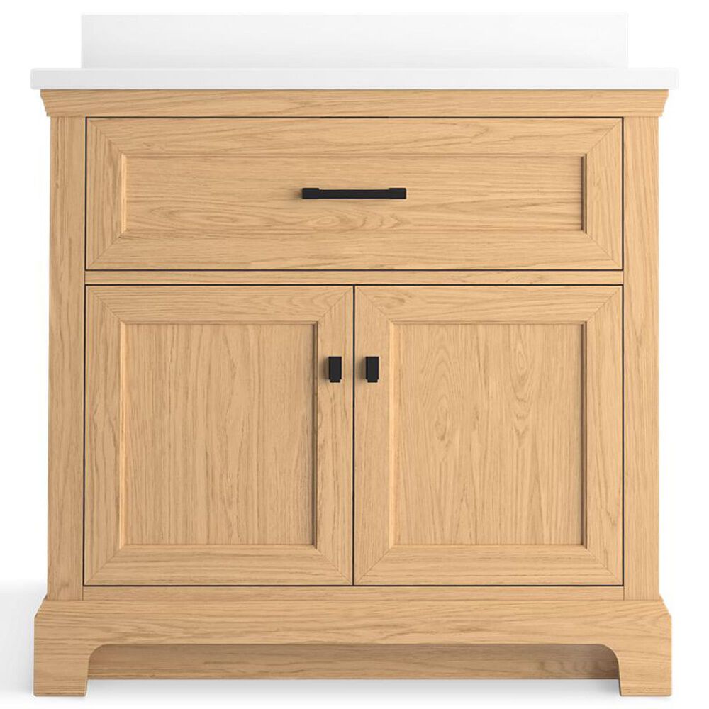 Kohler Charlemont 36&quot; Single Bathroom Vanity in Light Oak with 3 cm White Quartz Top and Rectangular Sink, , large