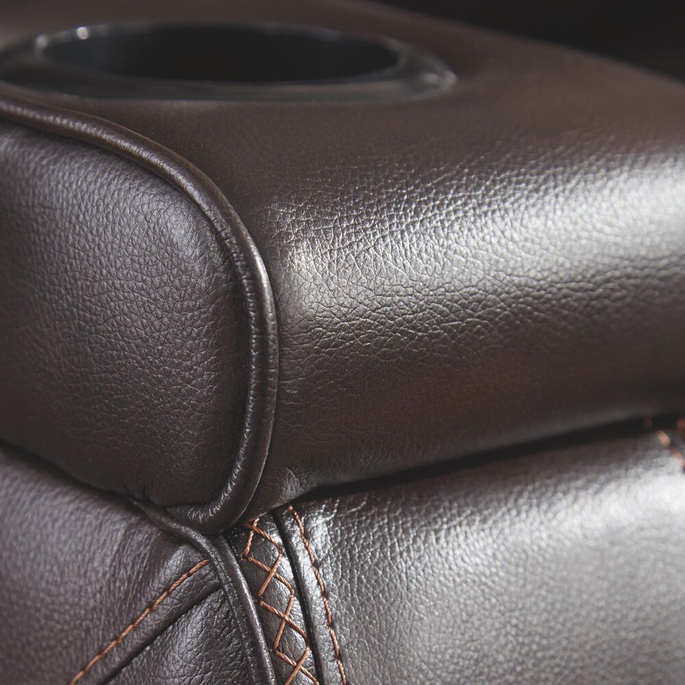 Ashley Warnerton Dual Power Reclining Sofa with Power Headrests in Chocolate, , large
