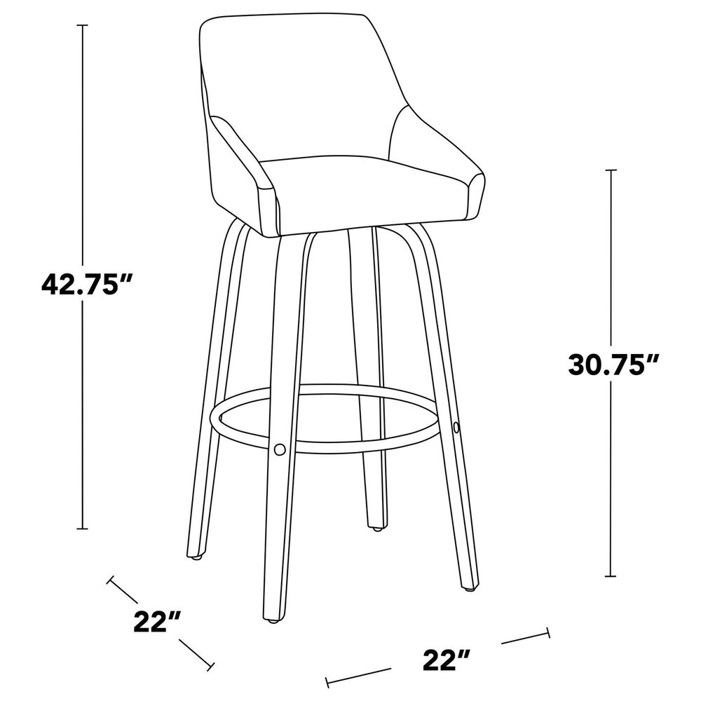 LumiSource Hannah Swivel Bar Stool with Dark Grey Faux Leather Upholstery in Whitewashed and Black (Set of 2), , large
