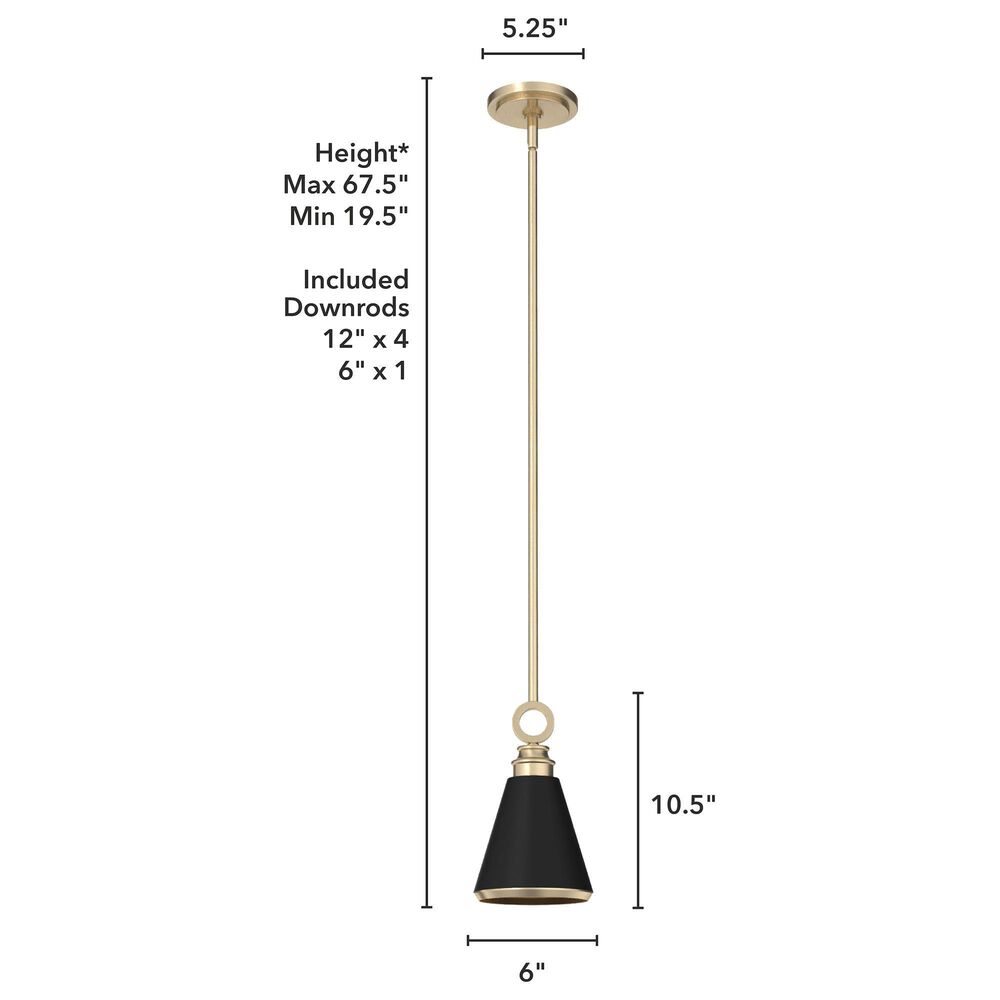 Hunter Klein 6&quot; 1-Light Pendant with Flat Matte Black Shade in Alturas Gold, , large