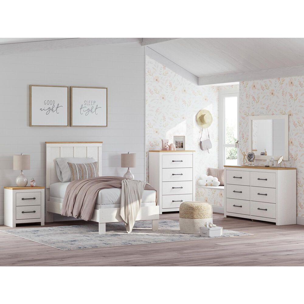 Ashley Linnocreek 2-Drawer Nightstand in White and Warm Brown, , large