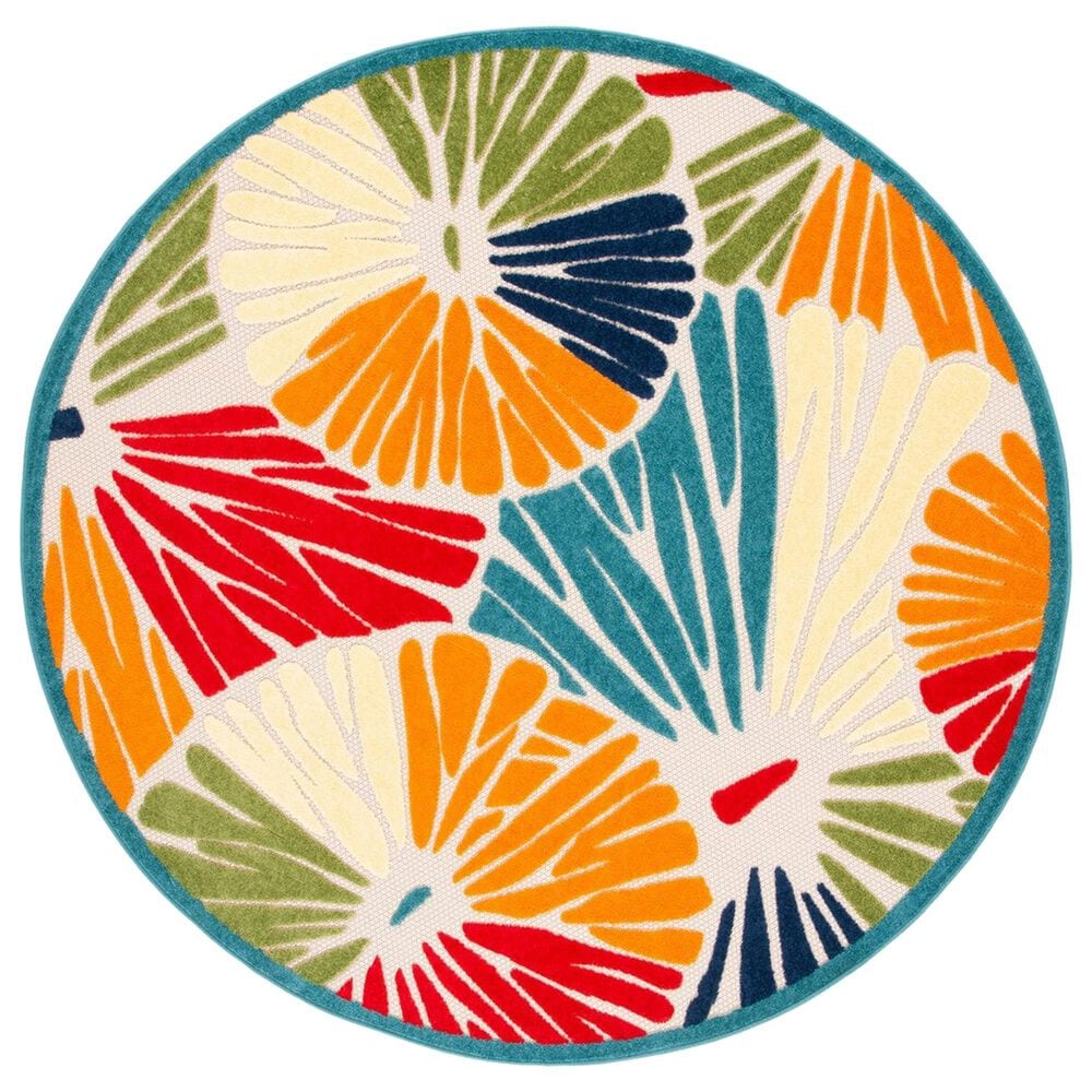 Safavieh Cabana CBN356A 6"7" Round Ivory and Blue Indoor/Outdoor Area Performance Rug, , large