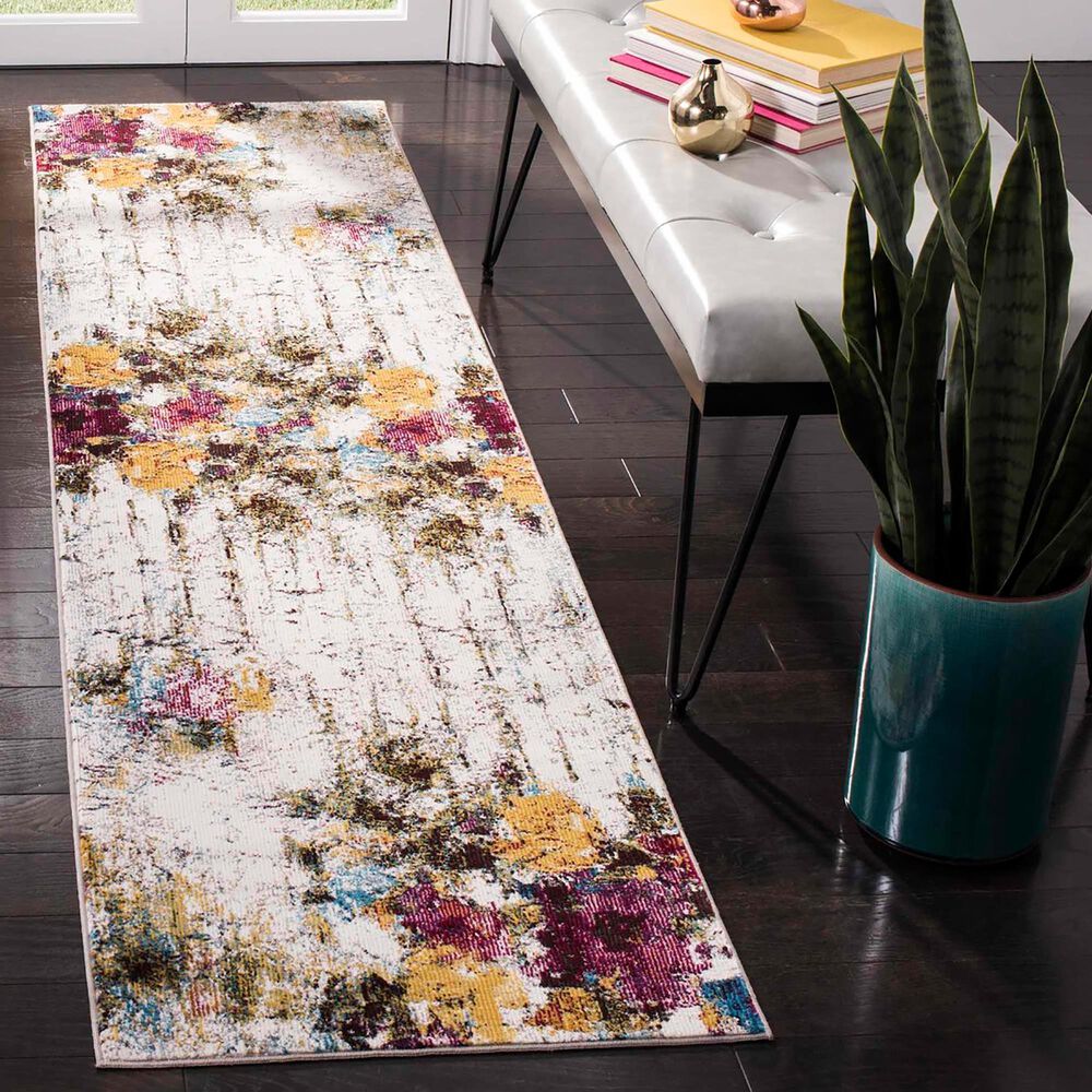 Safavieh Aria 2&#39; x 8&#39; Cream, Olive and Pink Runner, , large