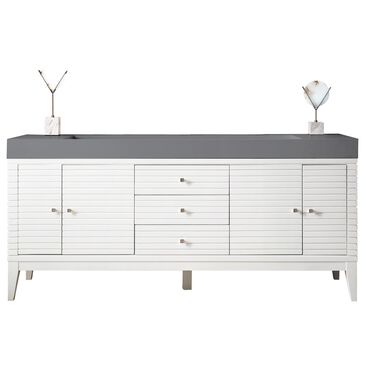 James Martin Linear 72" Single Bathroom Vanity in Glossy White with 10 cm Dark Gray Solid Surface Top and Rectangular Sink, , large