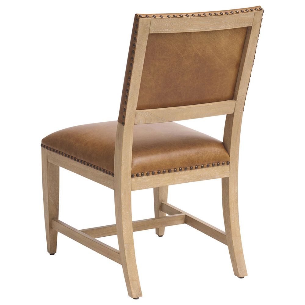 Lexington Home Brands Montecito Colburn Side Chair with Saddleback Cushion in Light Chestnut Leather and Ivory Finish, , large