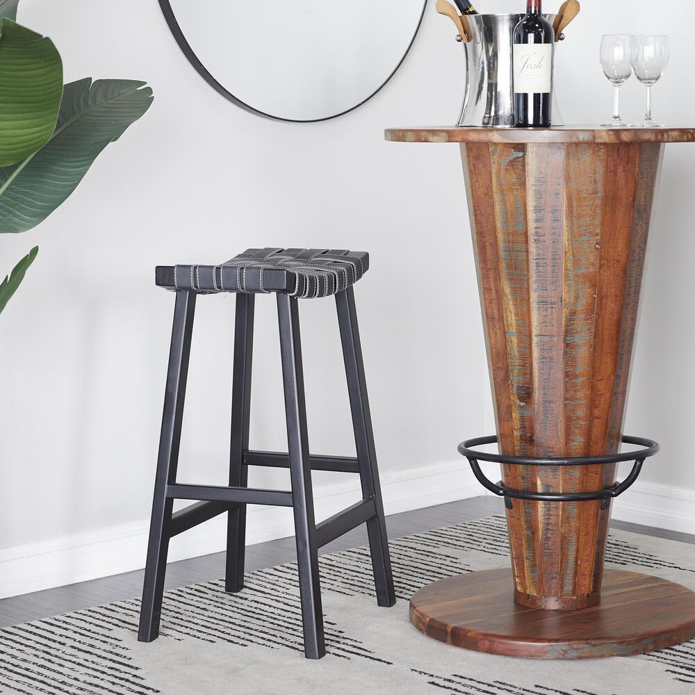 Maple and Jade Handmade Woven Kitchen Bar Stool in Matte Black, , large