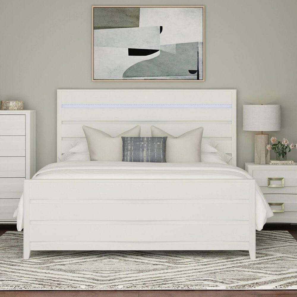 Mayberry Hill Tobias Full Panel Bed with LED in White, , large