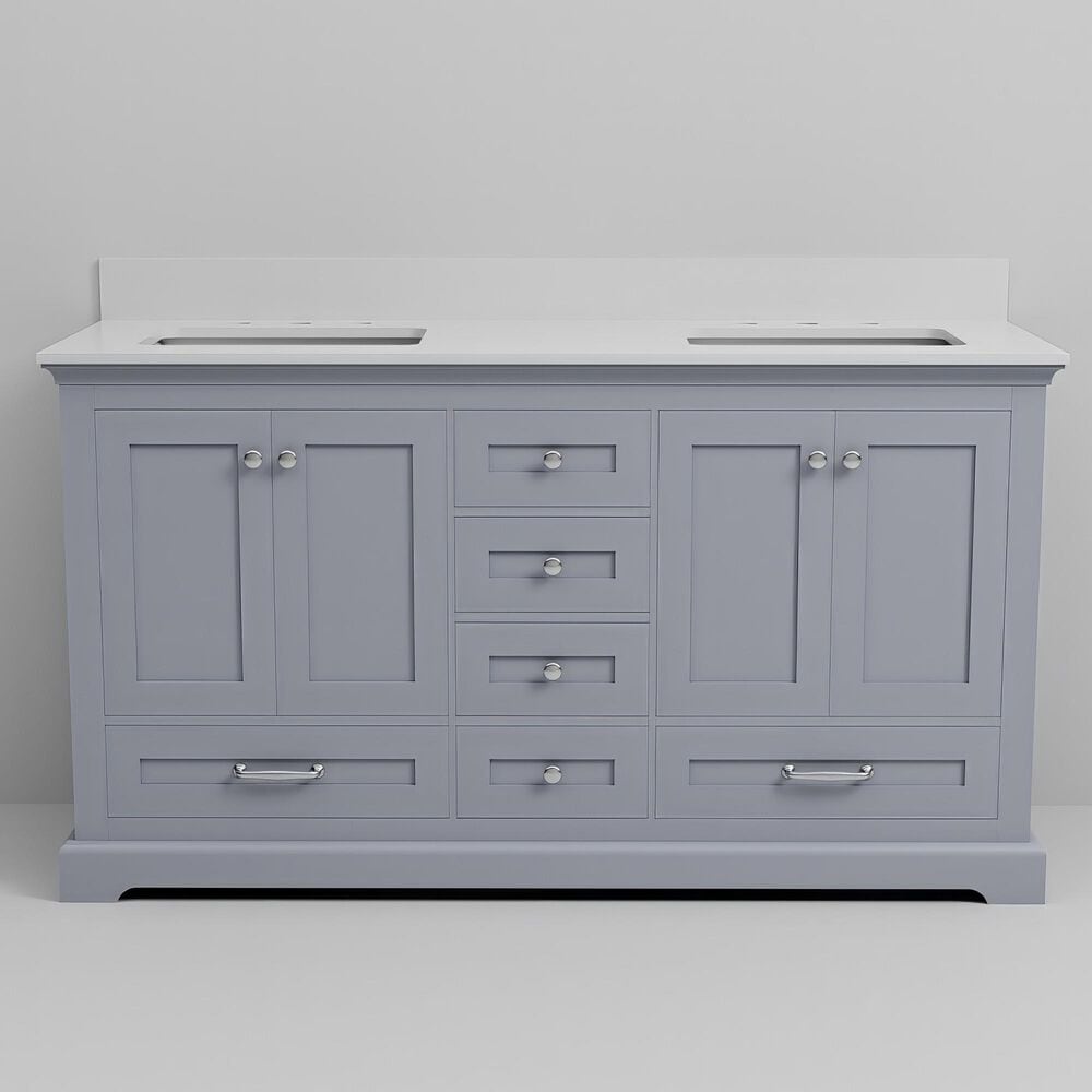 Lexora Home Dukes 60" Double Bathroom Vanity in Dark Grey with White Cultured Marble Top and Rectangular Sinks, , large