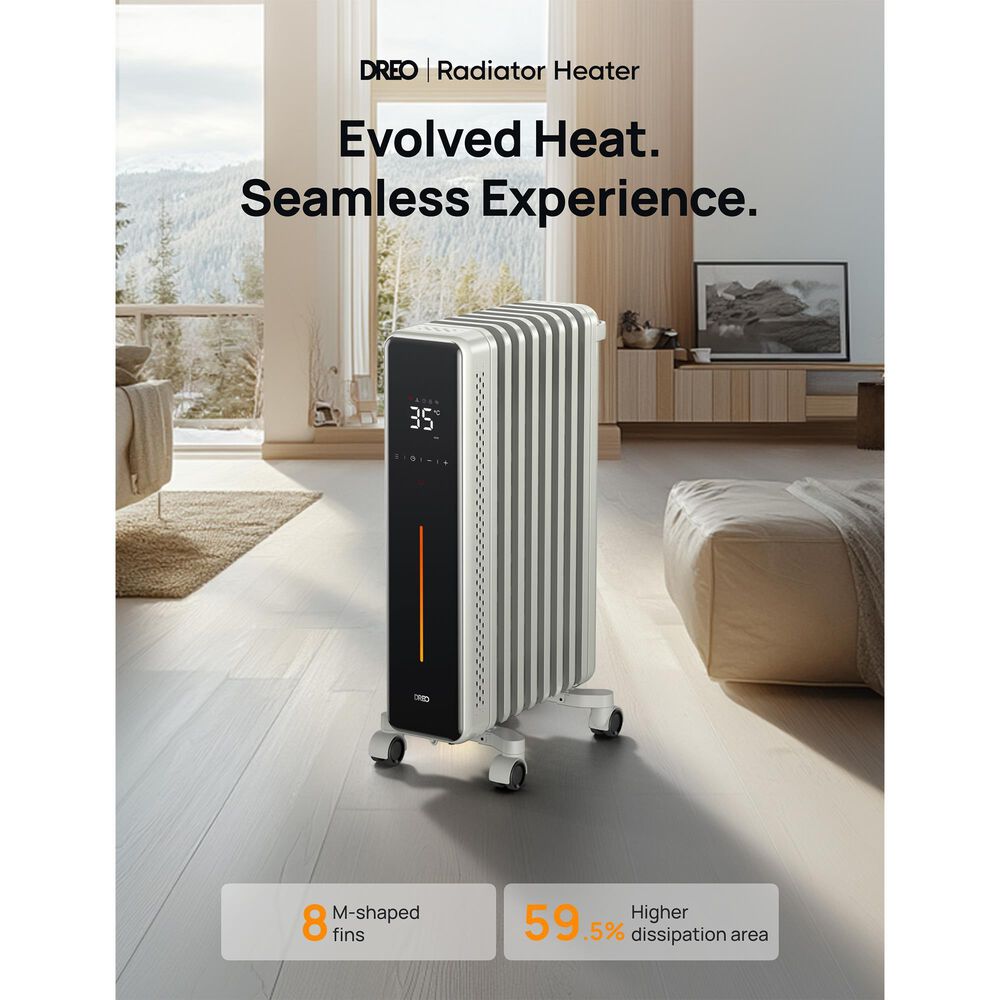DREO Oil-filled Radiant Tower Indoor Electric Space Heater with Remote in White, , large