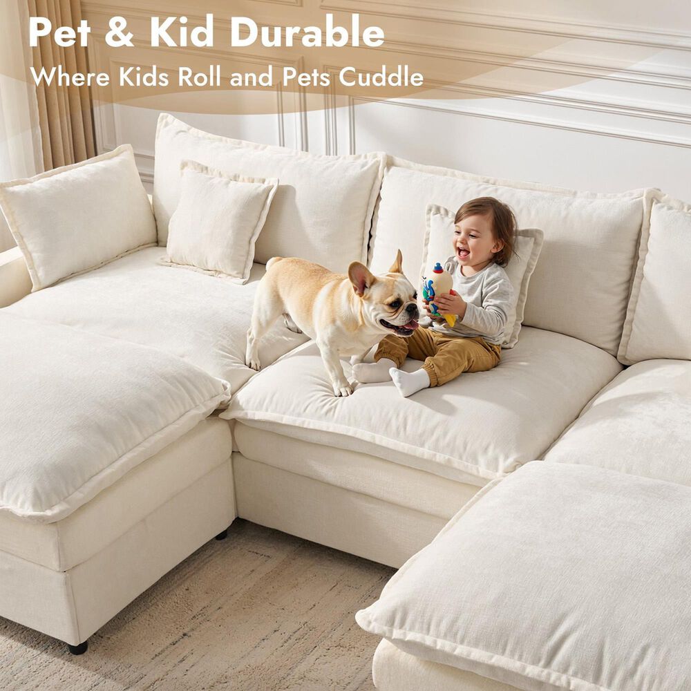 HOMLUX 107.87" Ultra-Comfort Chenille Sectional Sofa Set in White, , large