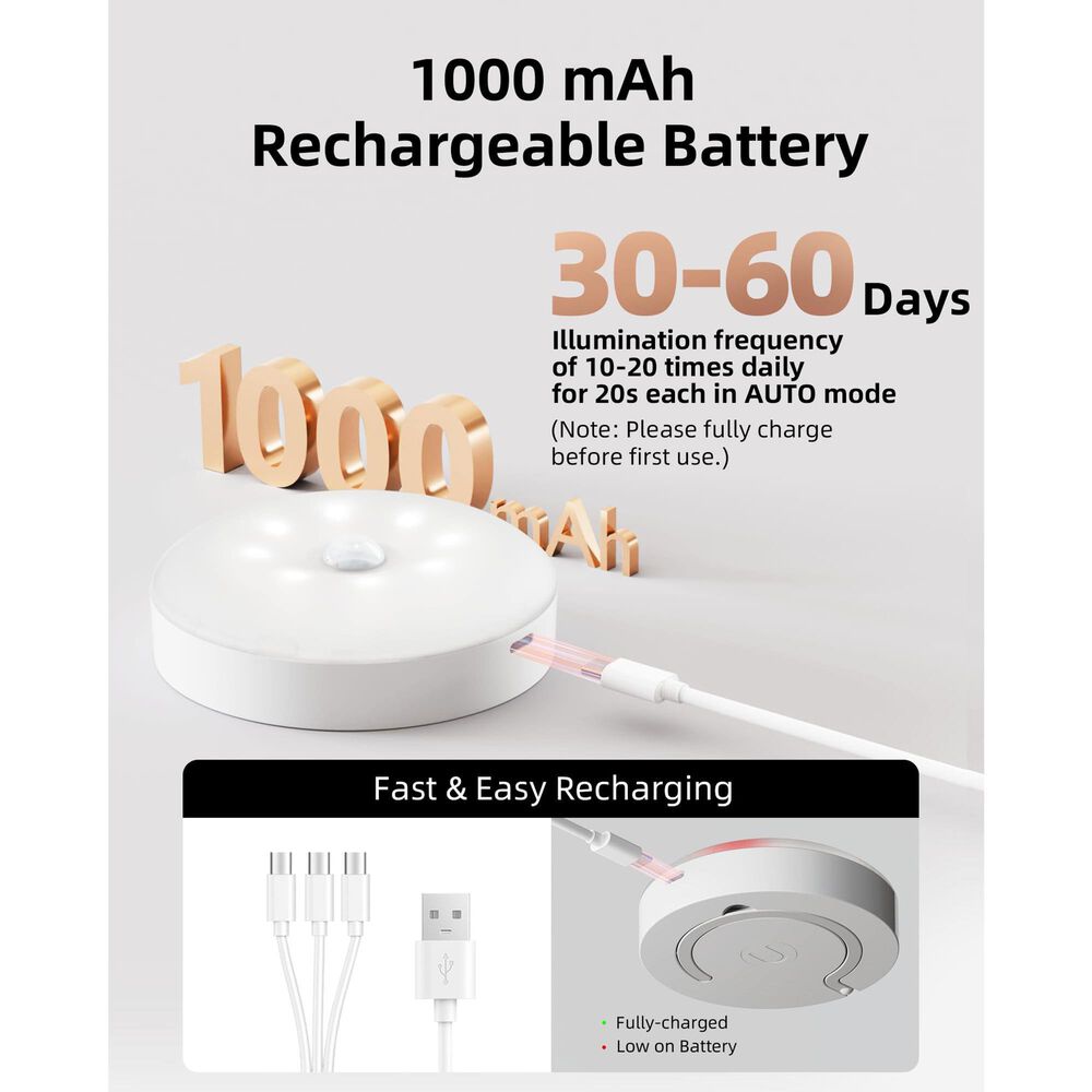 HOMLUX Motion Sensor Puck Light with Charging Station in White (Set of 6), , large