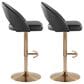 LumiSource Renee Adjustable Swivel Bar Stool with Black Faux Leather Upholstery in Gold (Set of 2), , large
