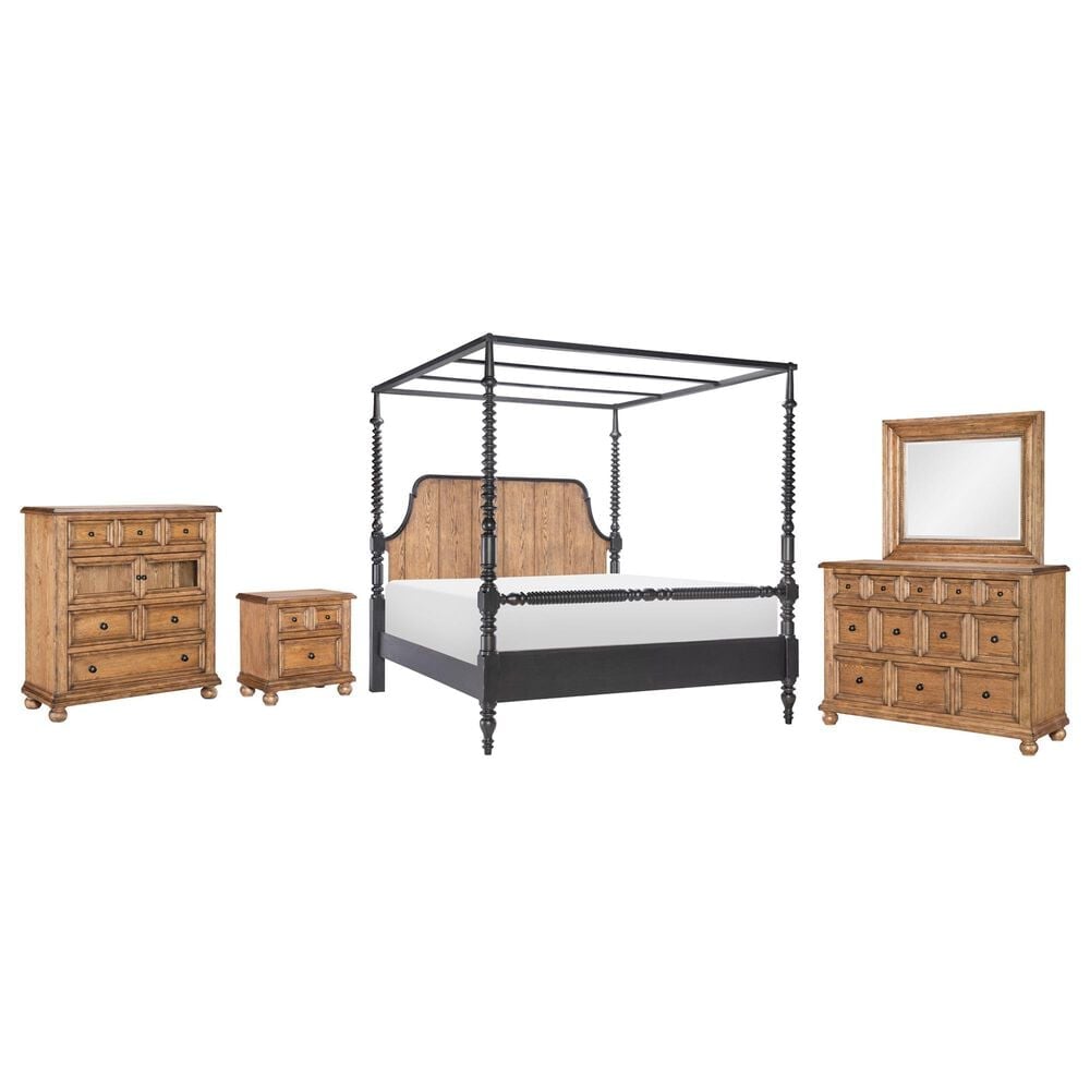 Legacy Classic Vintage Market 5-Piece King Post Canopy Bedroom Set in Barnwood Oak and Kettle Black, , large