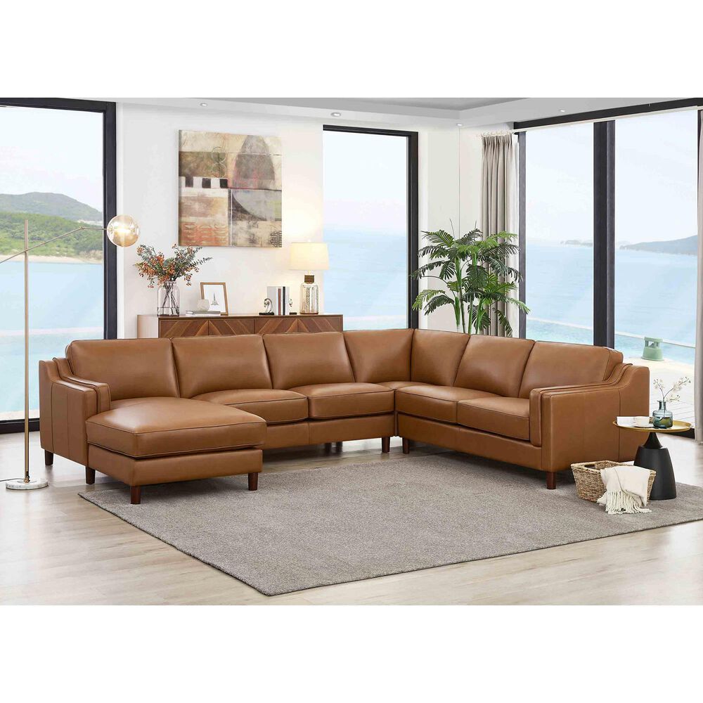 Hydeline Bella 4 Piece Leather Sectional in Cognac, , large