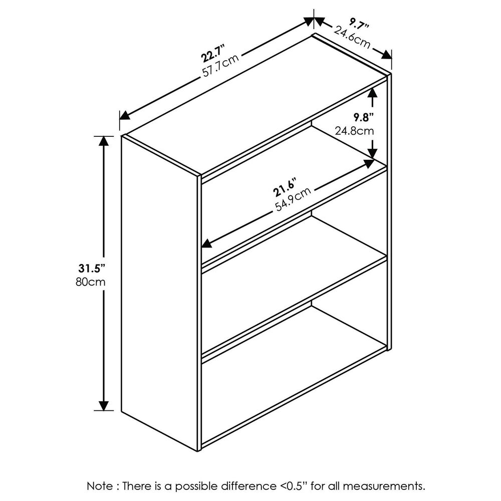 HOMLUX 3-Tier Open Shelf Bookcase in Americano, , large