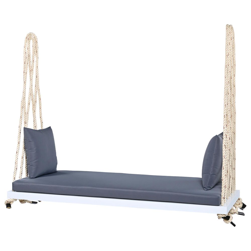 Hearth and Haven Topmax Outdoor Hanging Porch Swing Bench with Dark Gray Cushion in White, , large