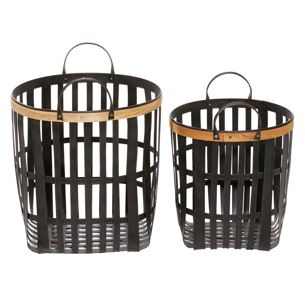 Maple and Jade Farmhouse Bamboo Storage Basket in Coal Black and Brown &#40;Set of 2&#41;, , large