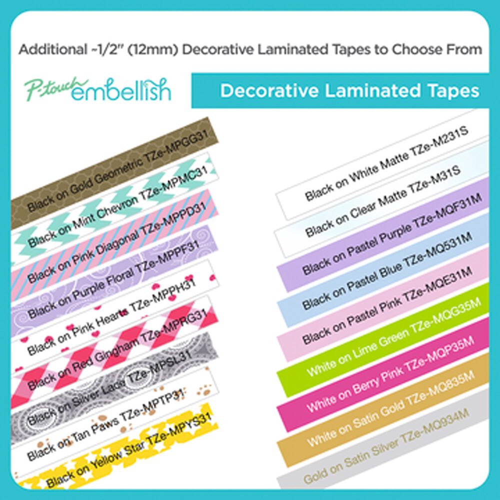 Brother P-touch Embellish Black Print on White Satin Ribbon 12mm, , large