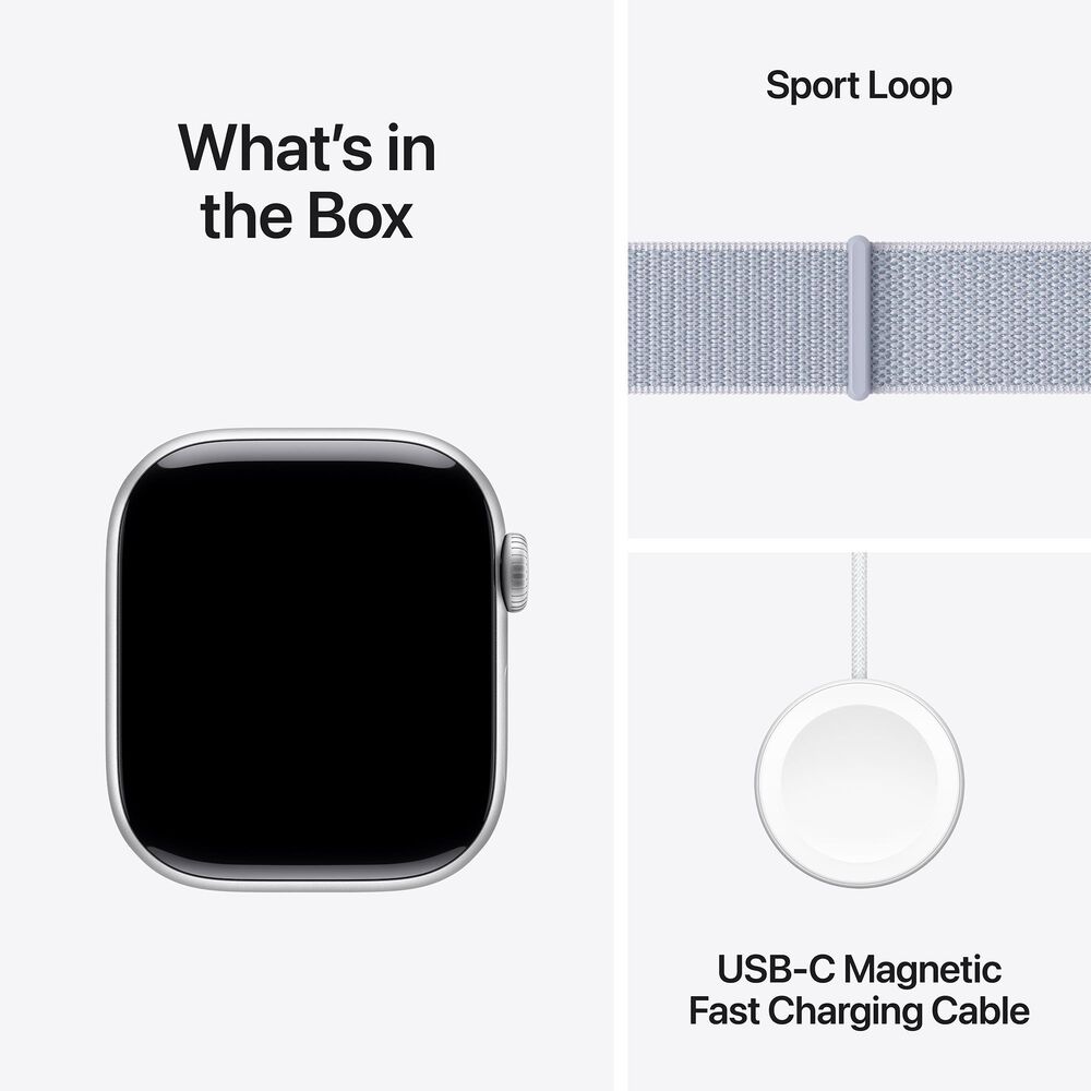 Apple Watch Series 10 GPS + Cellular 42mm Silver Aluminum Case with Blue Cloud Sport Loop, , large