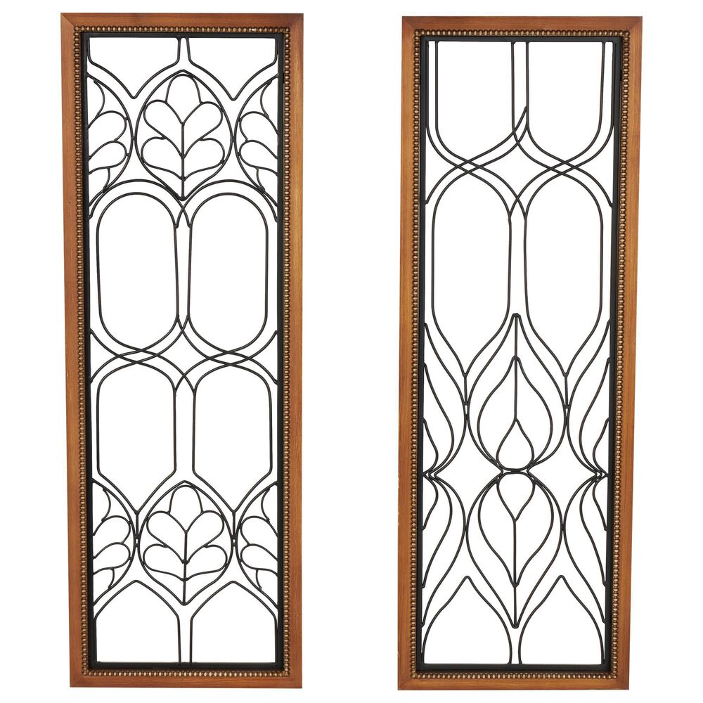 Maple and Jade 31" x 11" Geometric Wall Decor with Beaded Accents in Brown and Black (Set of 2), , large