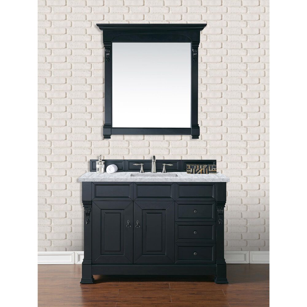 James Martin Vanities Brookfield 48&quot; Single Bathroom Vanity in Antique Black with 3 cm Carrara White Marble Top and Rectangle Sink, , large