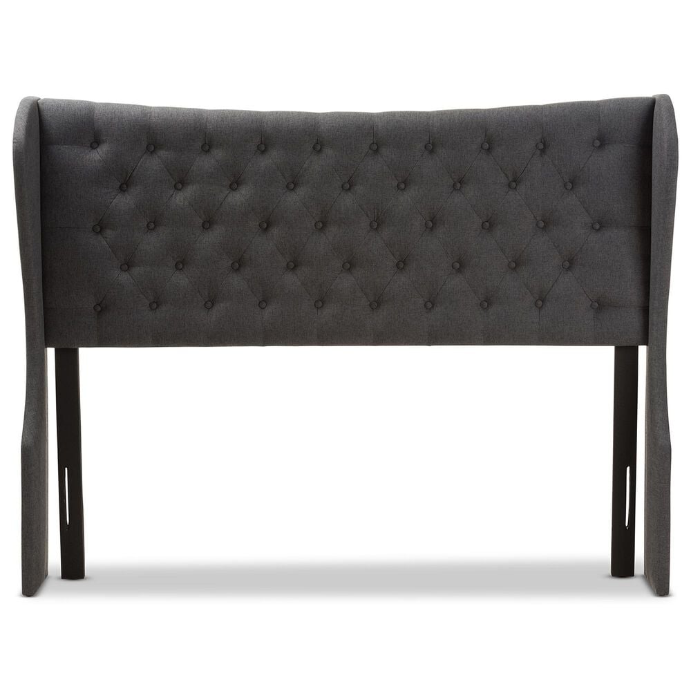 Baxton Studio Cadence King Wingback Headboard in Dark Grey, , large