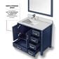 Lexora Home Jacques 36" Left Offset Single Bathroom Vanity in Navy Blue with 2 cm White Cultured Marble Top and Rectangular Sink, , large